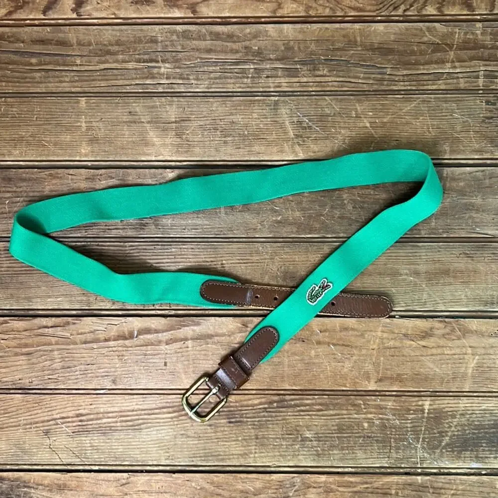 Vintage 1980s men’s belt Lacoste preppy green stretch size 32